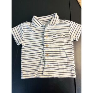 Easy-Peasy Infant Toddler Boys Blue Stripe‎ Terry Cloth Polo T-Shirt 24M Organic